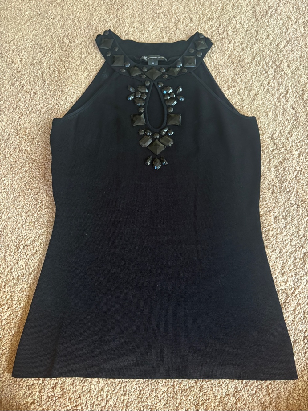 INC International Concepts Black Jeweled Halter Tank Top